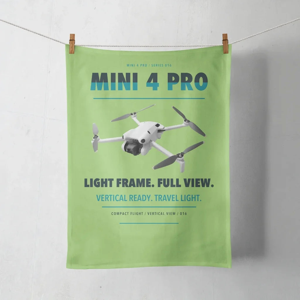 DJI Mini 4 Pro design on light green towel