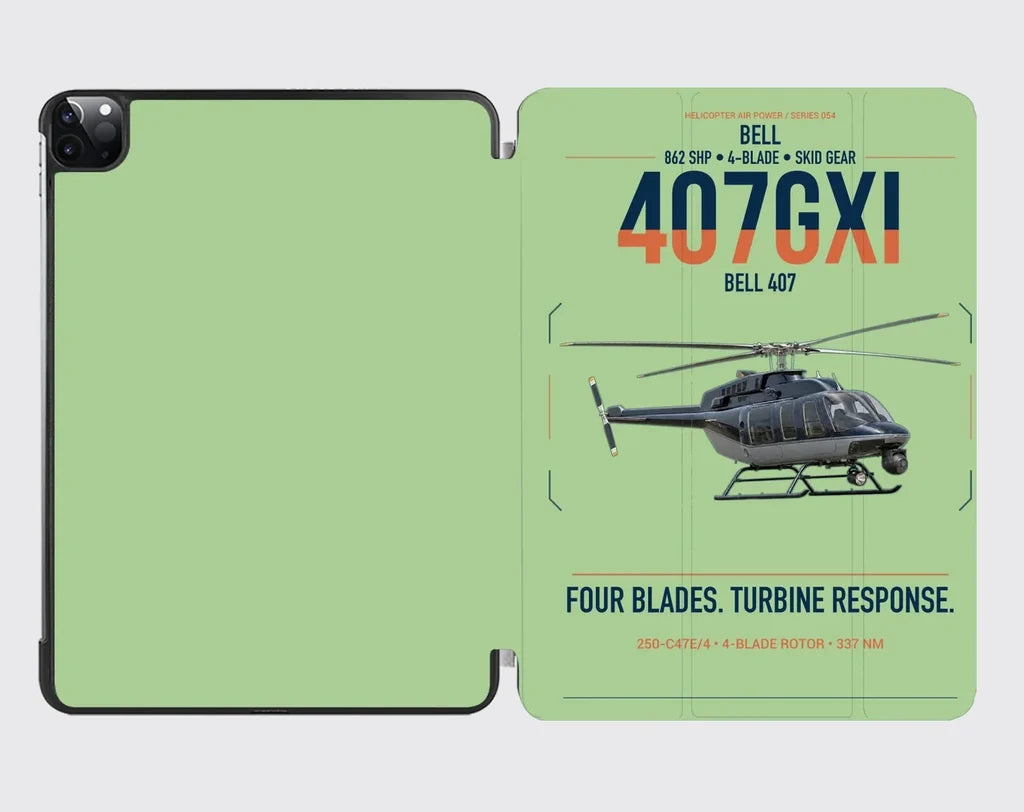 Bell 407GXi design on light green ipad tablet case