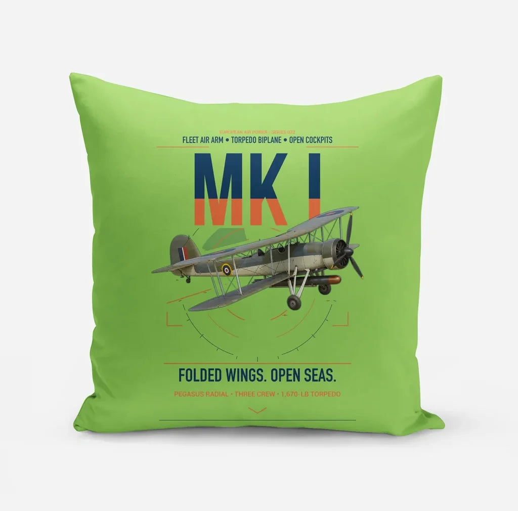 Fairey Swordfish Mk I design on light green pillow