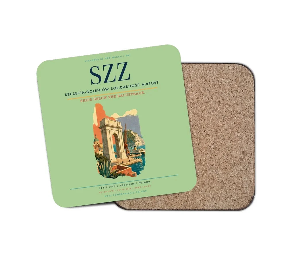 Szczecin-Goleniów Solidarność Airport (SZZ) design on light green 1 piece coaster