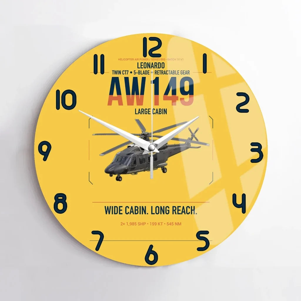 Leonardo AW149 design on yellow no frame wall clock