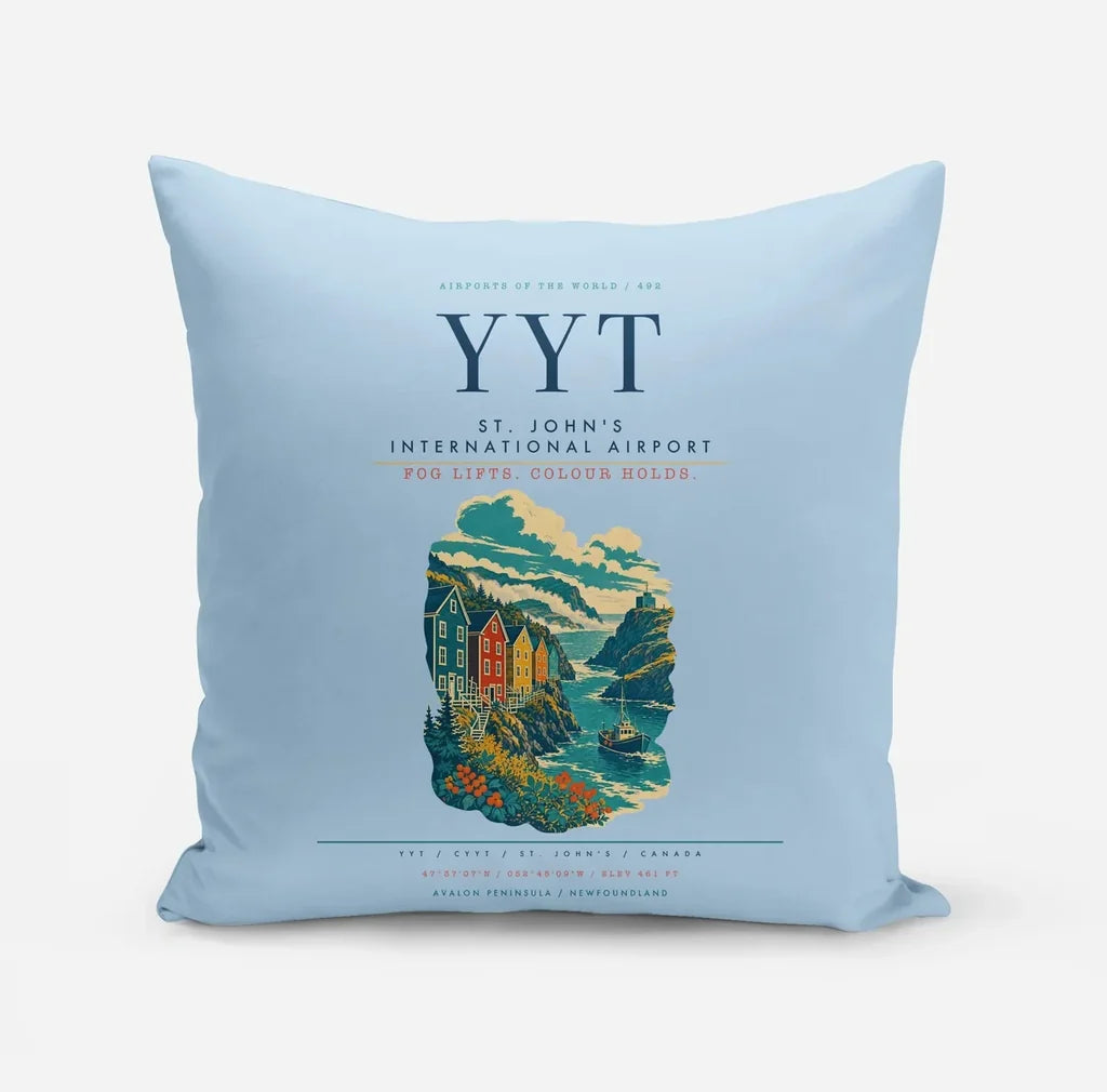 St. John's International Airport (YYT) design on light blue pillow