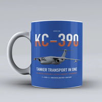 Thumbnail for Embraer KC-390 Millennium design on blue ceramic mug, double-side print