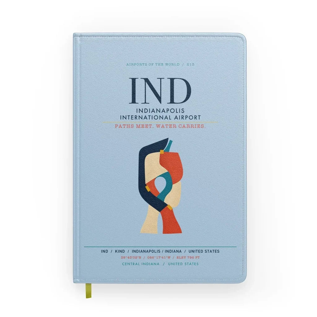 Indianapolis International Airport (IND) design on light blue notebook