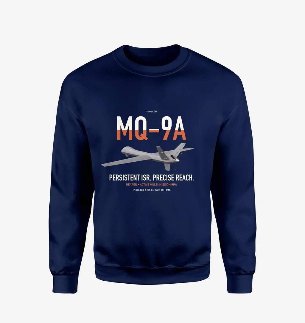 MQ-9A Reaper design on navy blue sweatshirt