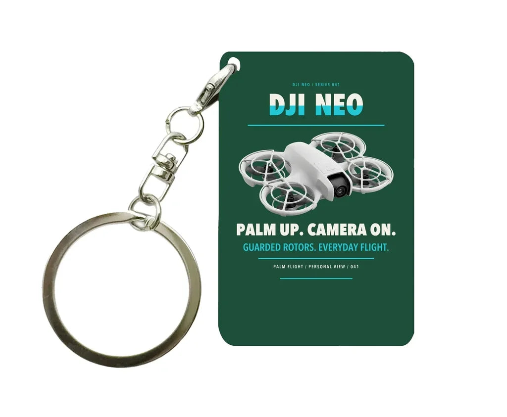 DJI Neo Key Chain design on dark green key chain