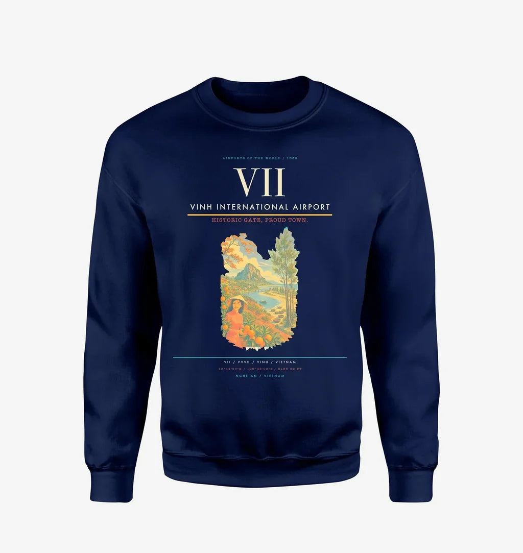 Vinh International Airport (VII) design on navy blue sweatshirt