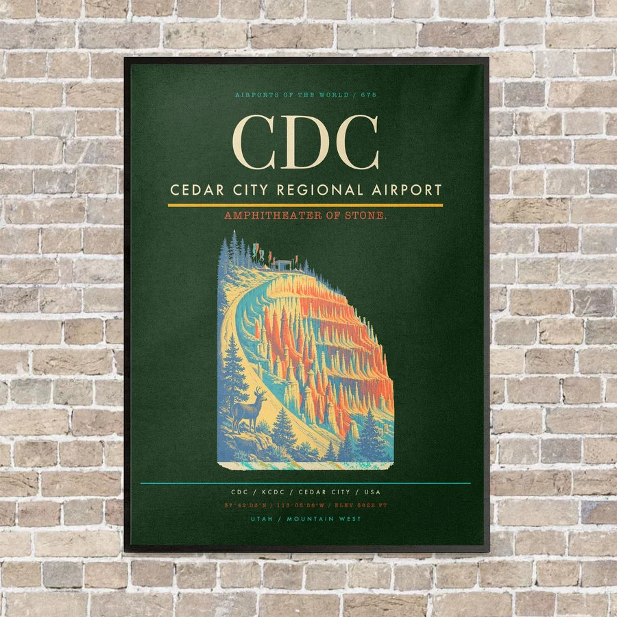 Cedar City Regional Airport CDC - Canvas Framed - Dark Green