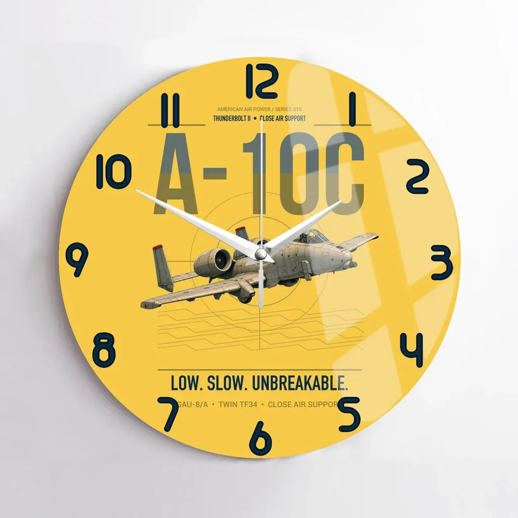 A-10C Thunderbolt II design on yellow no frame wall clock