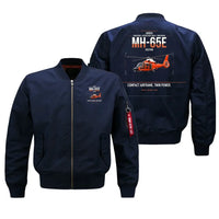 Thumbnail for Airbus MH-65E Dolphin design on blue bomber jacket, double-side print