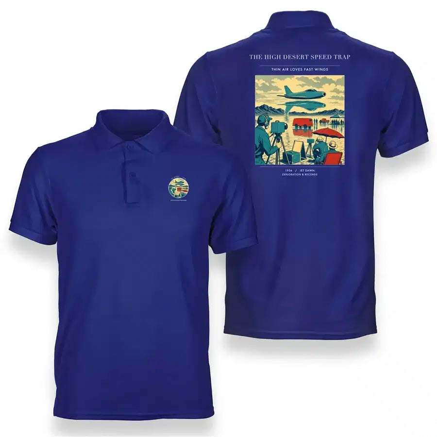 VINTAGE G4295 - The High Desert Speed Trap - Double-Side Polo T-Shirt design on blue