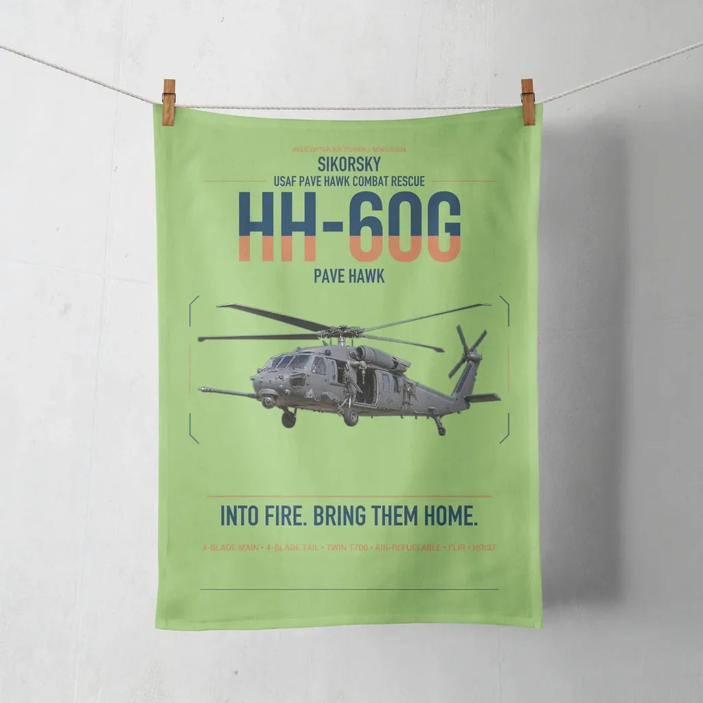Sikorsky HH-60G Pave Hawk design on light green towel