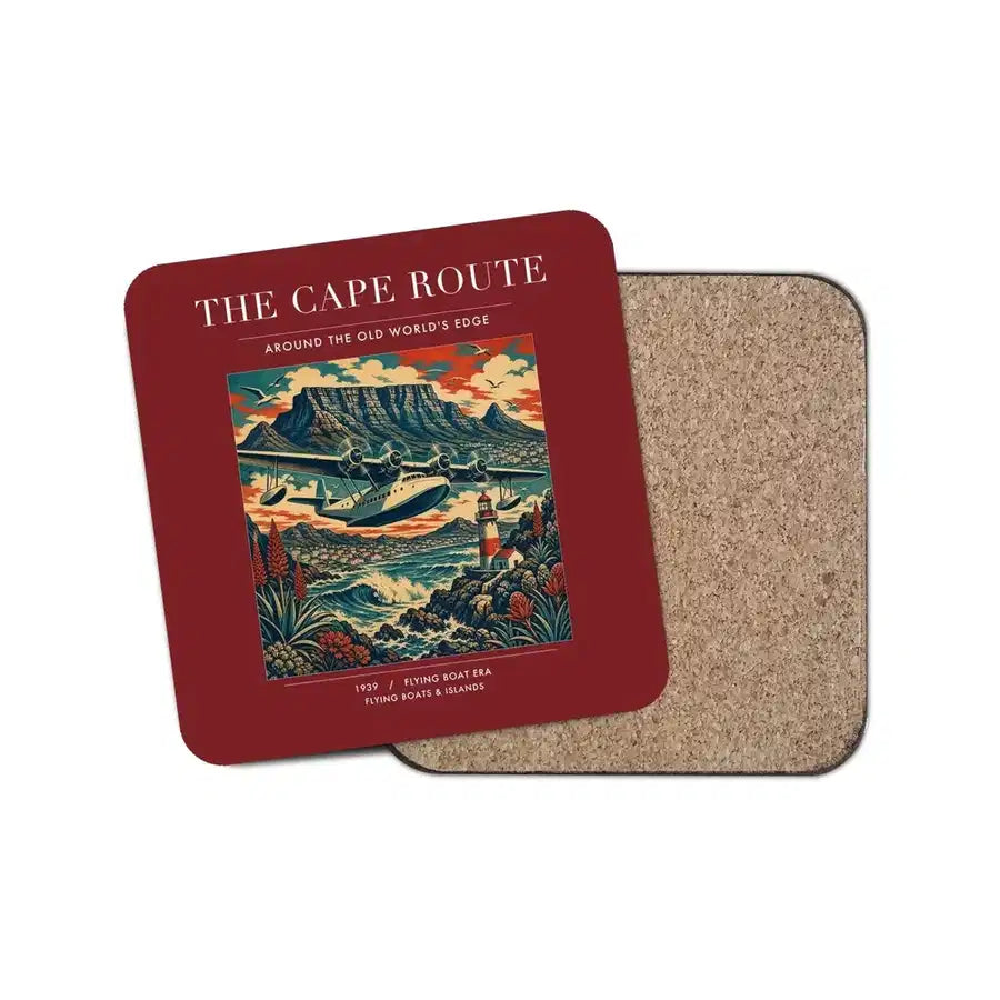 The Cape Route - Designed Coasters design on dark red 1-piece
