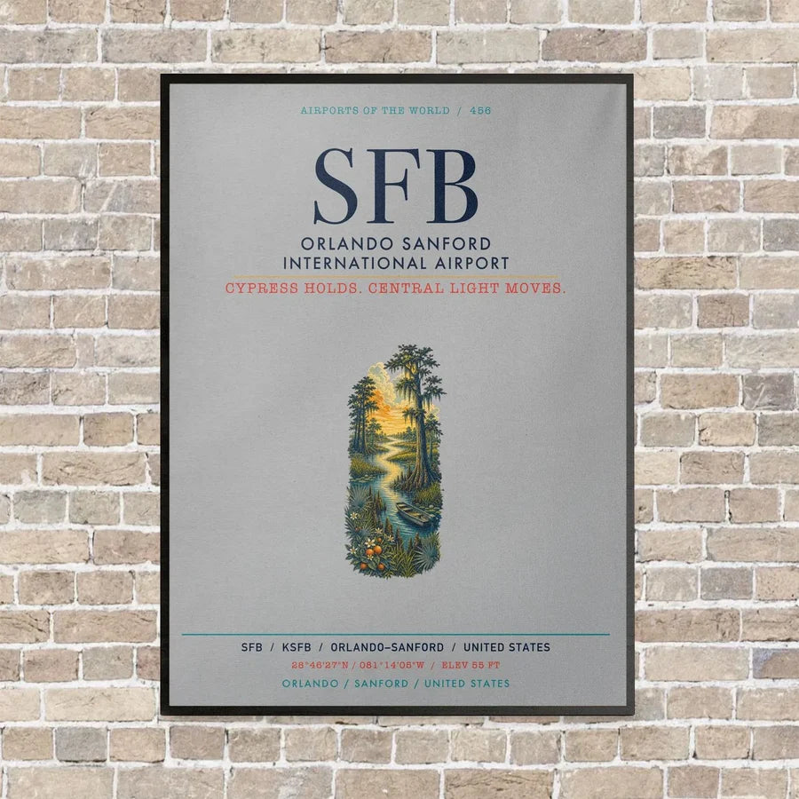 Orlando Sanford International Airport SFB vertical canvas print - framed - light gray background