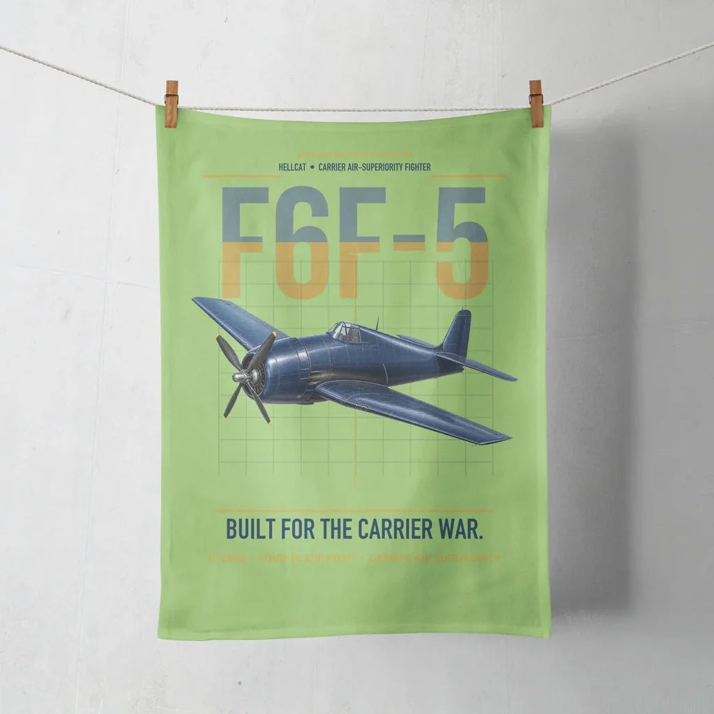 F6F-5 Hellcat design on light green towel