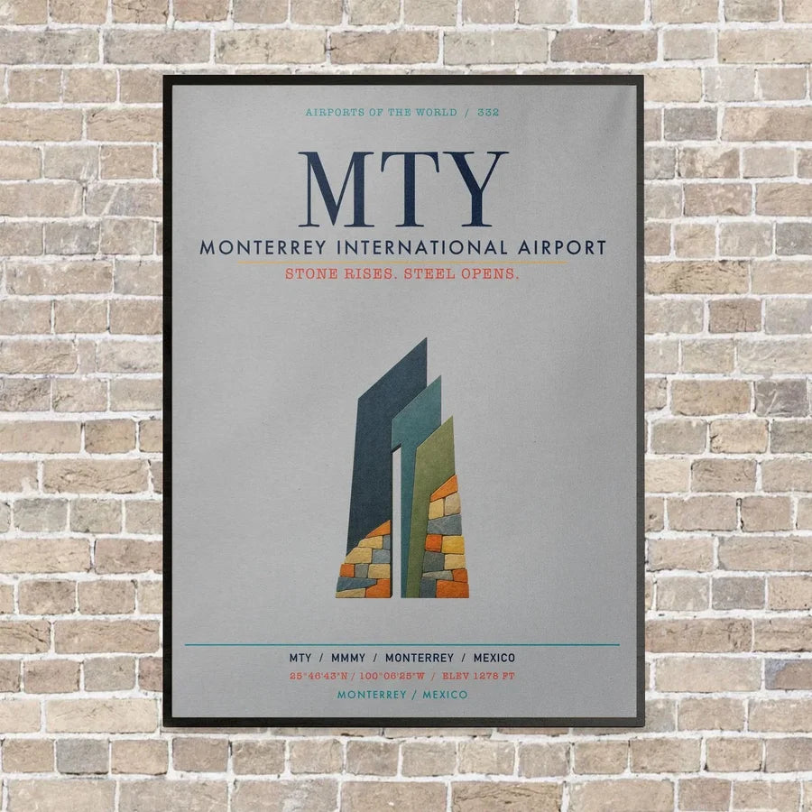 Monterrey International Airport MTY vertical canvas print - framed - light gray background