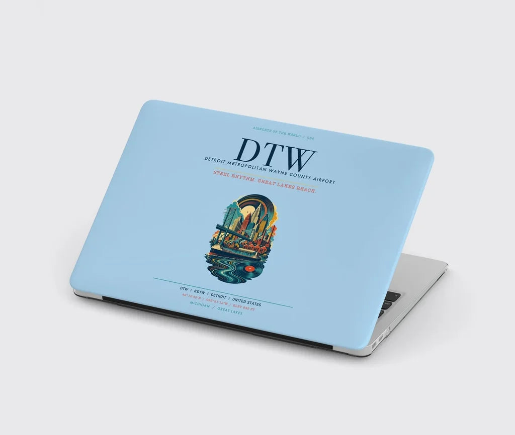 Detroit Metropolitan Wayne County Airport (DTW) design on light blue MacBook case