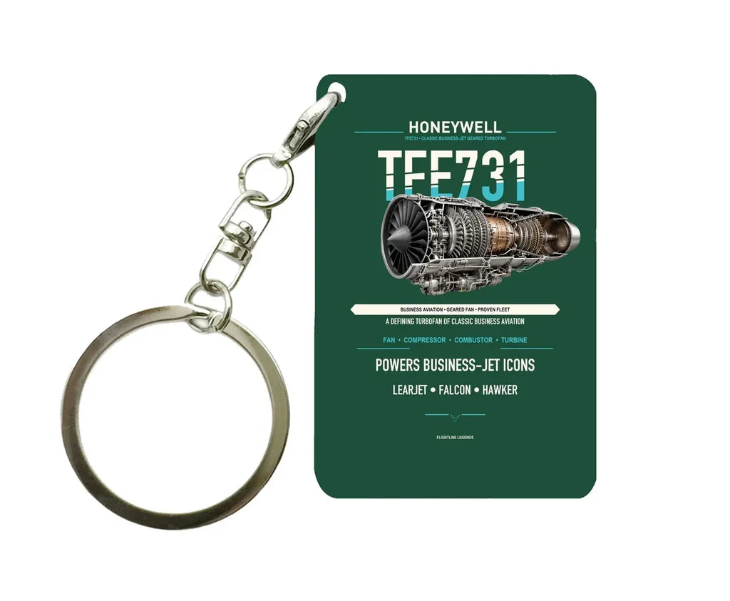 TFE731 Key Chain design on dark green key chain