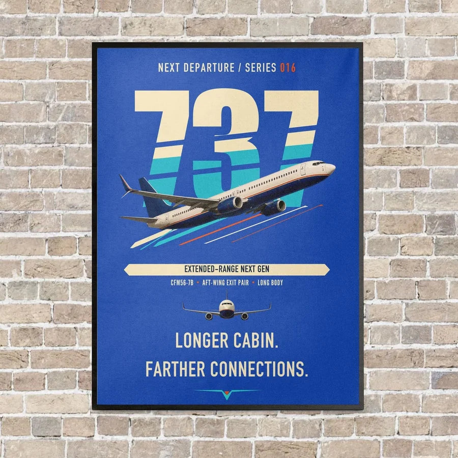 Boeing 737-900ER vertical canvas print - framed - blue background