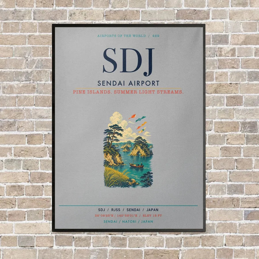 Sendai Airport SDJ vertical canvas print - framed - light gray background