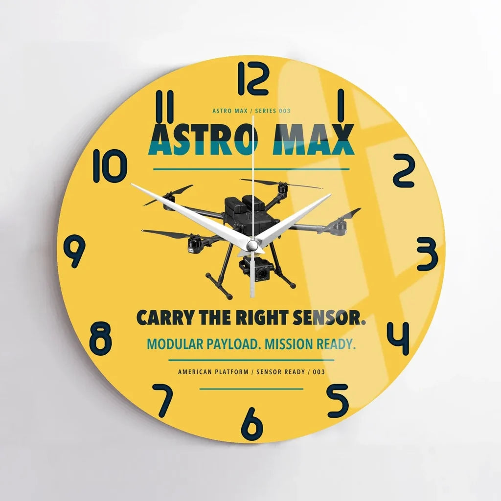 Freefly Astro Max design on yellow no frame wall clock