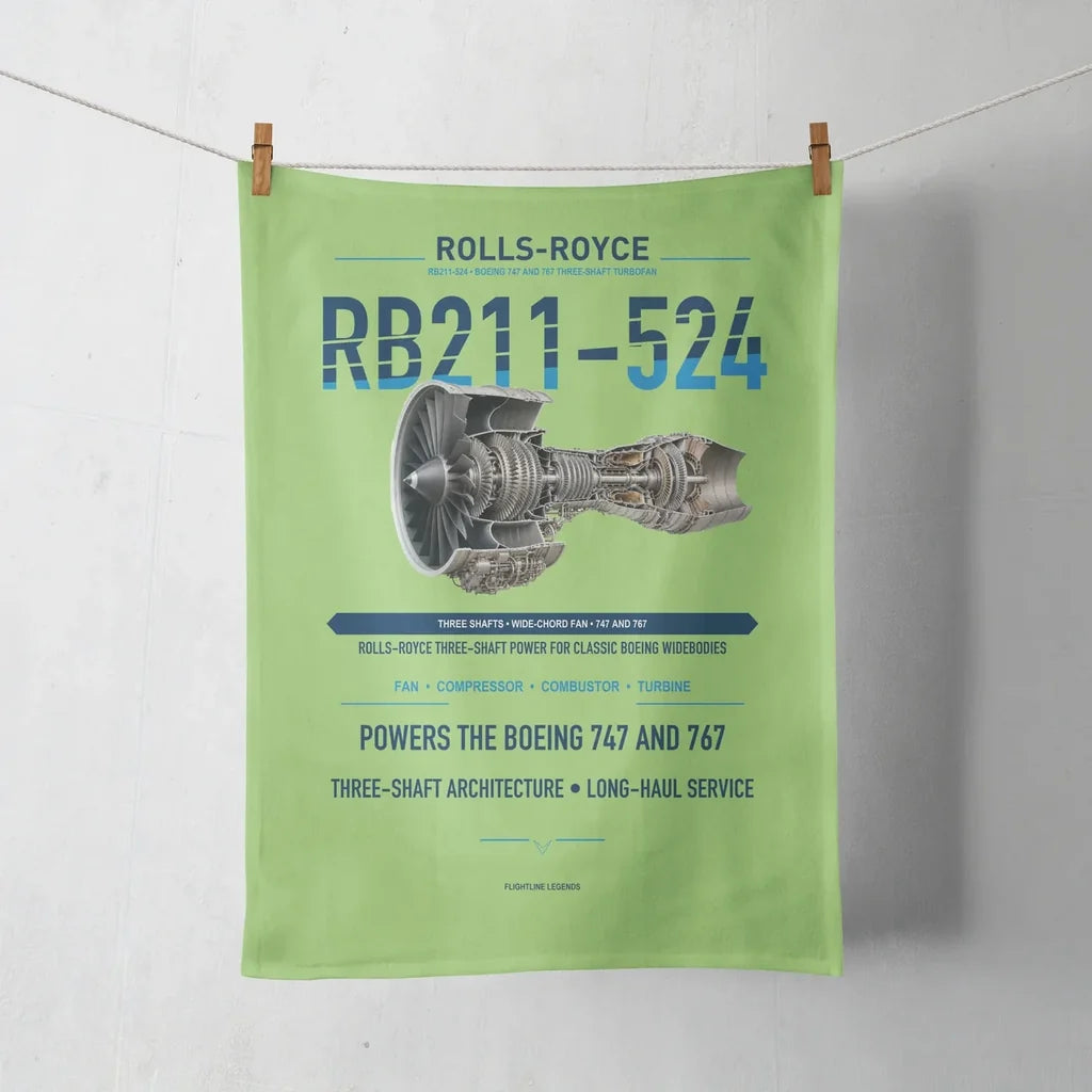 RB211-524 design on light green towel