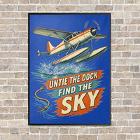 Thumbnail for Untie The Dock Find The Sky vertical canvas print - framed - blue background