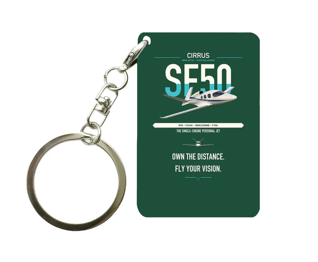 Cirrus Vision Jet G2+ design on dark green designed key chain, double-side print