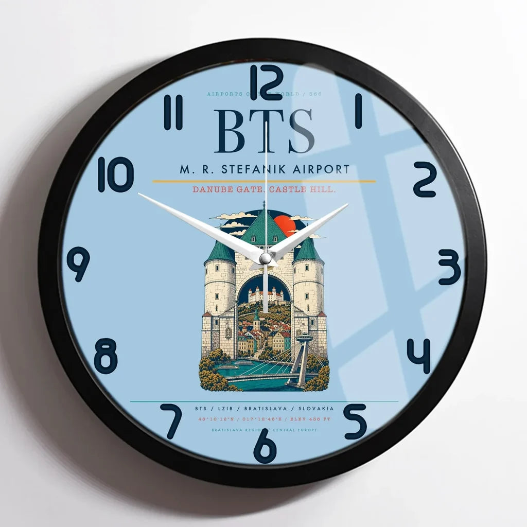 M. R. Stefanik Airport BTS Wall-Clock Framed - Light Blue