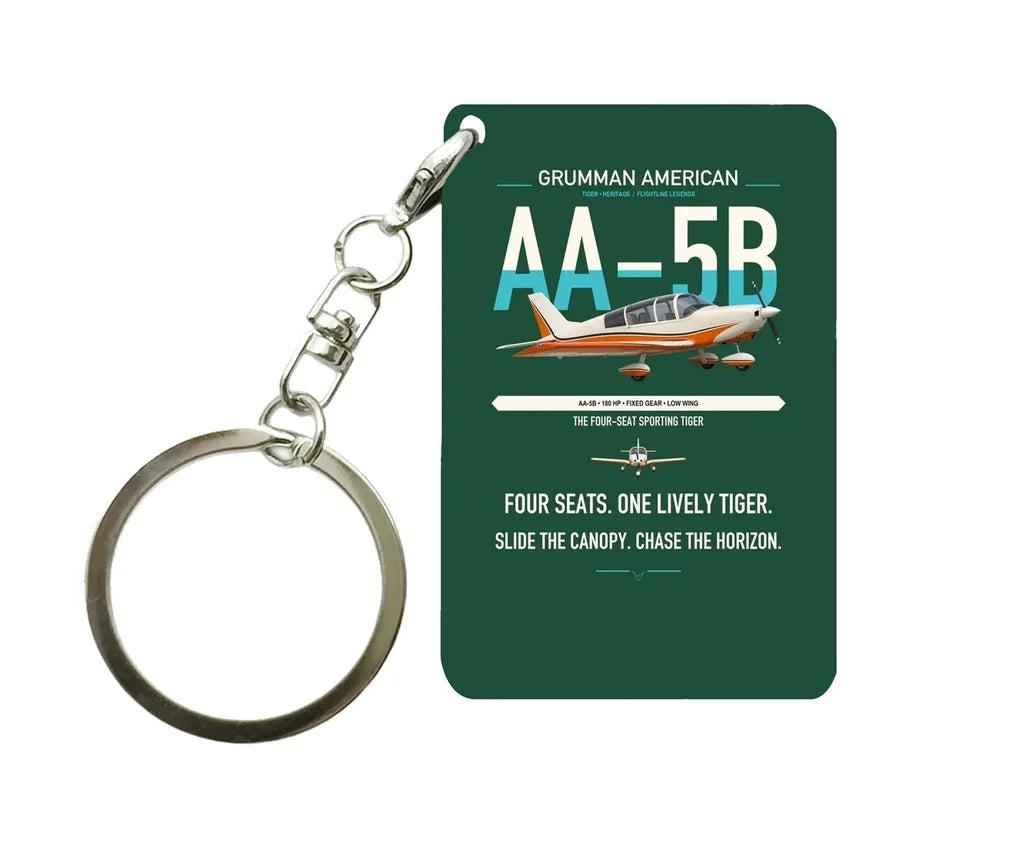 Grumman American AA-5B Tiger design on dark green designed key chain, double-side print