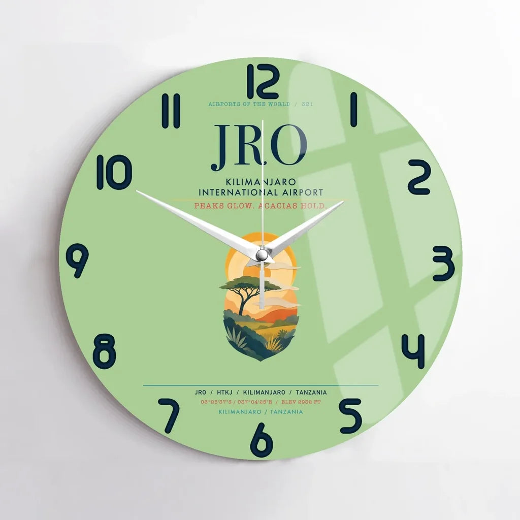 Kilimanjaro International Airport (JRO) design on light green no frame wall clock