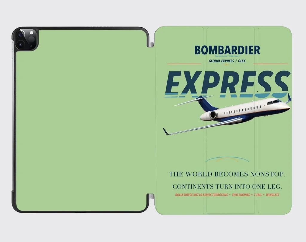 Bombardier Global Express design on light green ipad tablet case