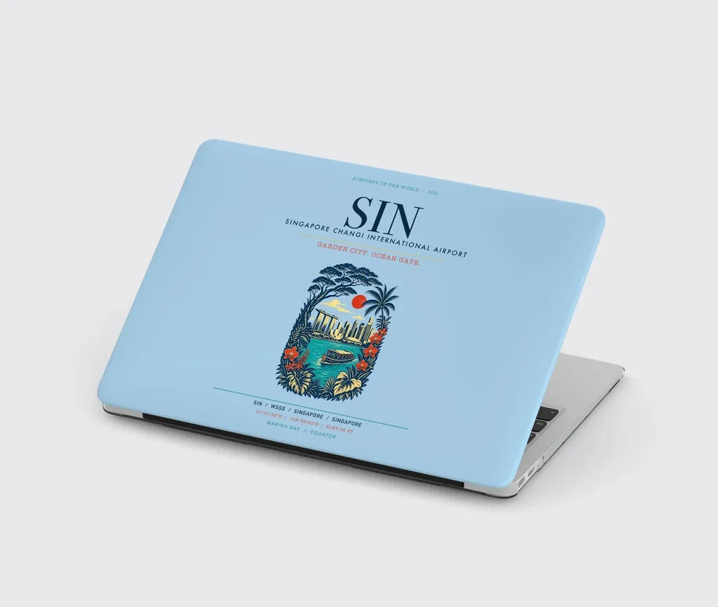 Singapore Changi International Airport (SIN) design on light blue MacBook case