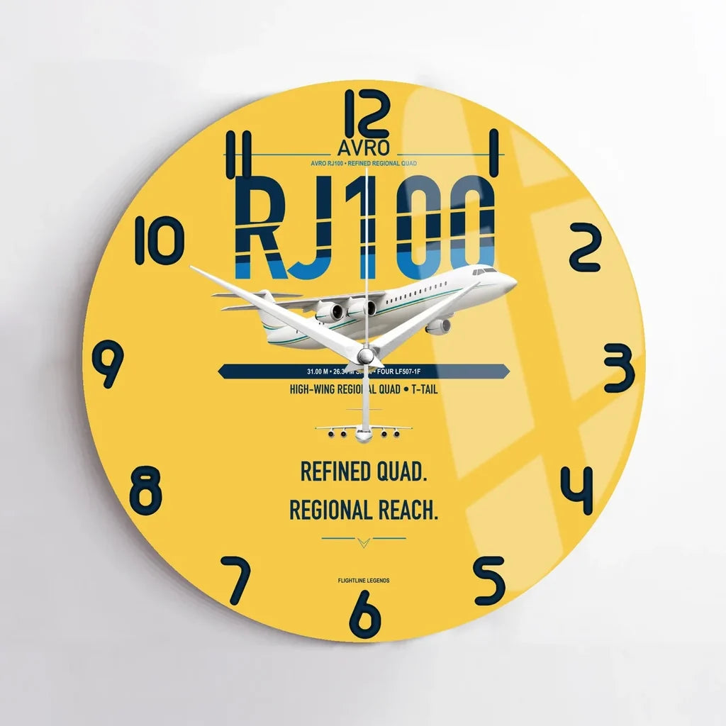 Avro RJ100 design on yellow no frame wall clock