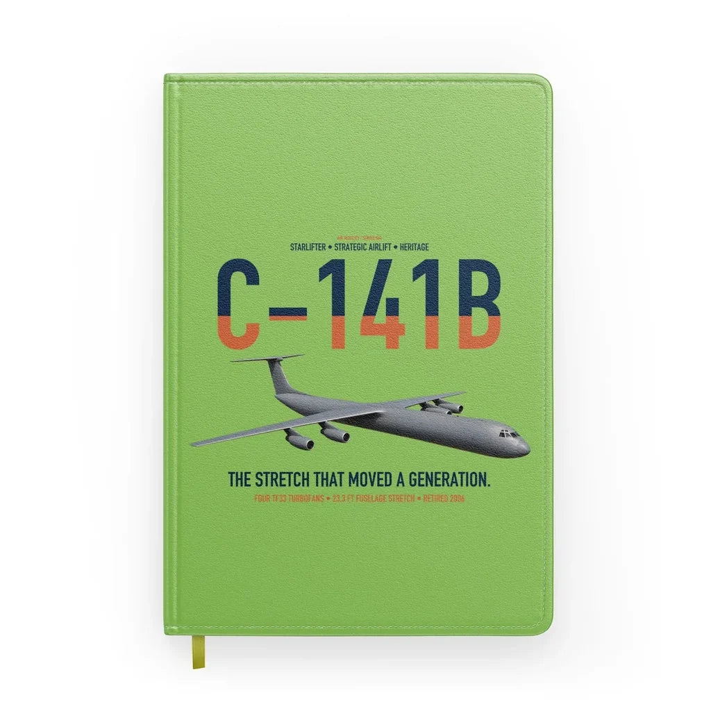 C-141B Starlifter design on light green notebook