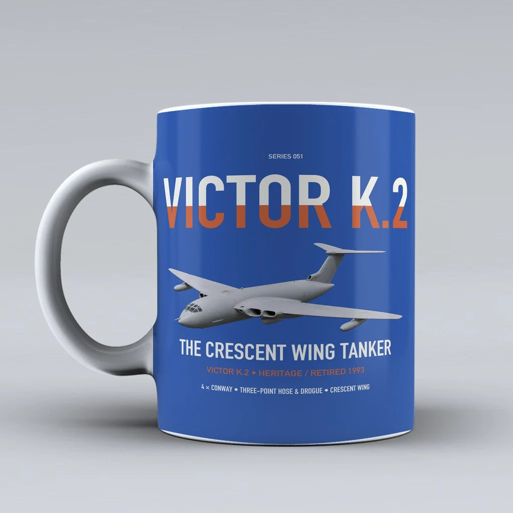 Handley Page Victor K.2 design on blue ceramic mug, double-side print