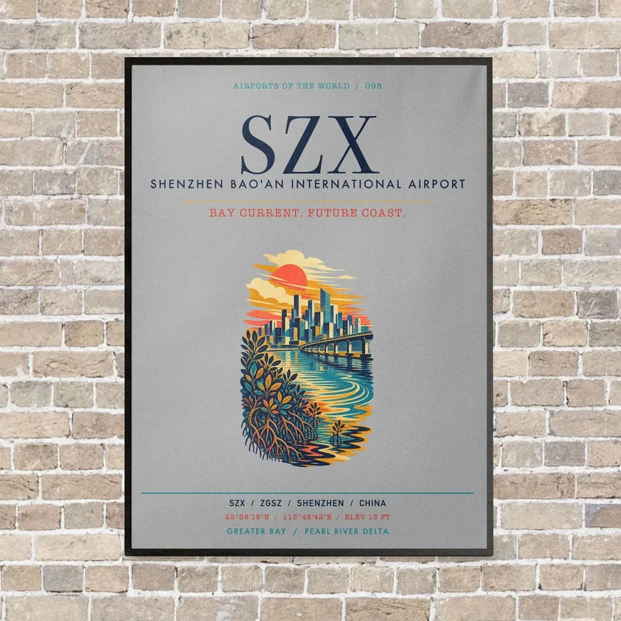 Shenzhen Bao'an International Airport SZX vertical canvas print - framed - light gray background