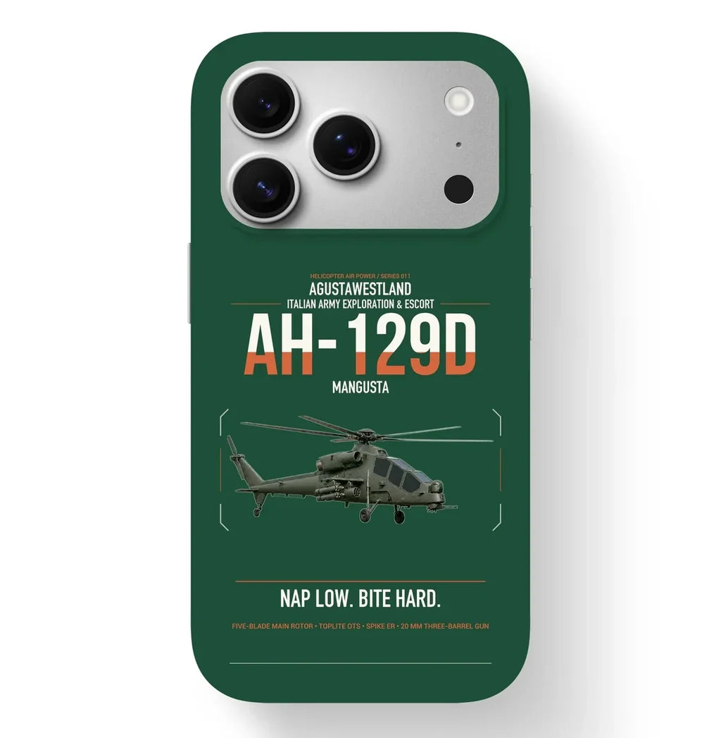 AgustaWestland AH-129D Mangusta design on dark green magsafe iphone case, for iPhone 17 Pro