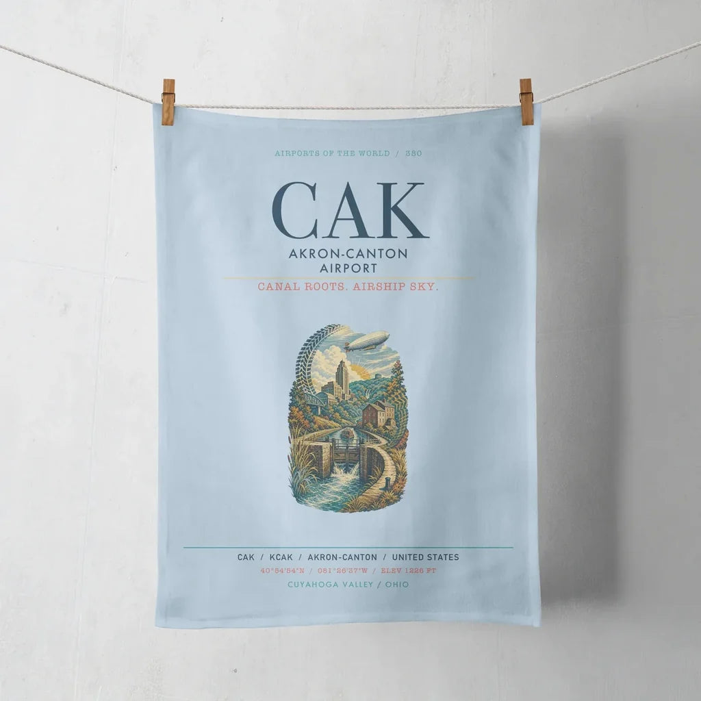 Akron-Canton Airport (CAK) design on light blue towel