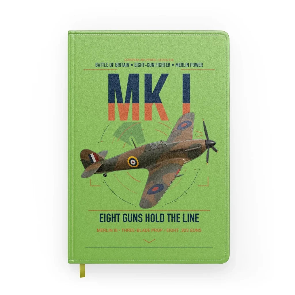 Hawker Hurricane Mk I design on light green notebook