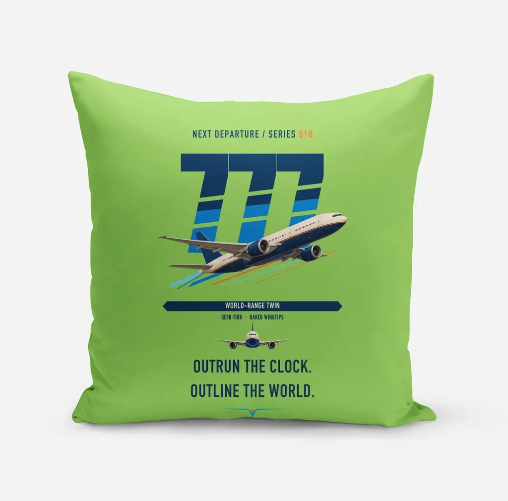 Boeing 777-200LR design on light green pillow