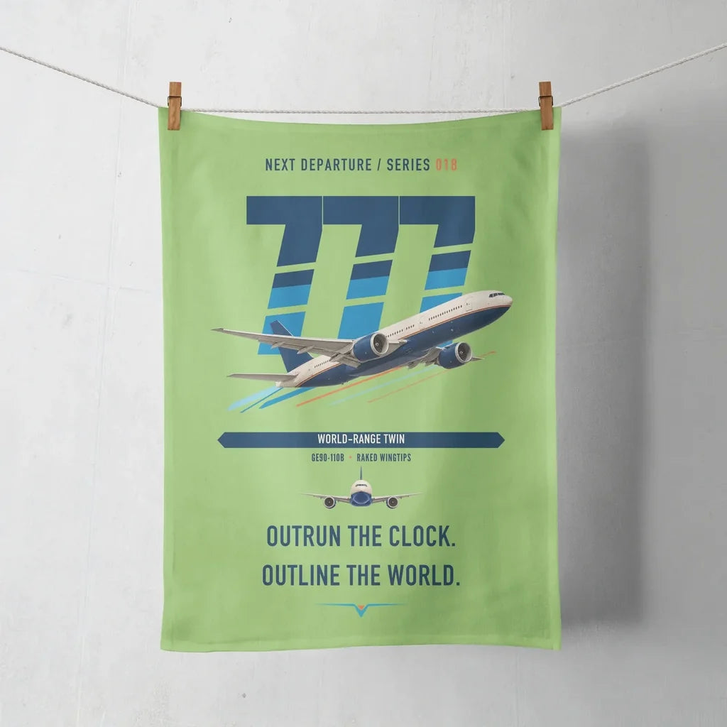 Boeing 777-200LR design on light green towel