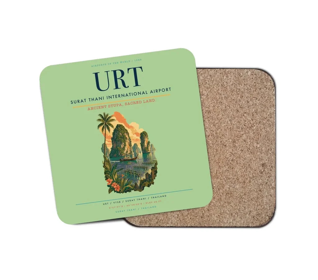 Surat Thani International Airport (URT) design on light green 1 piece coaster