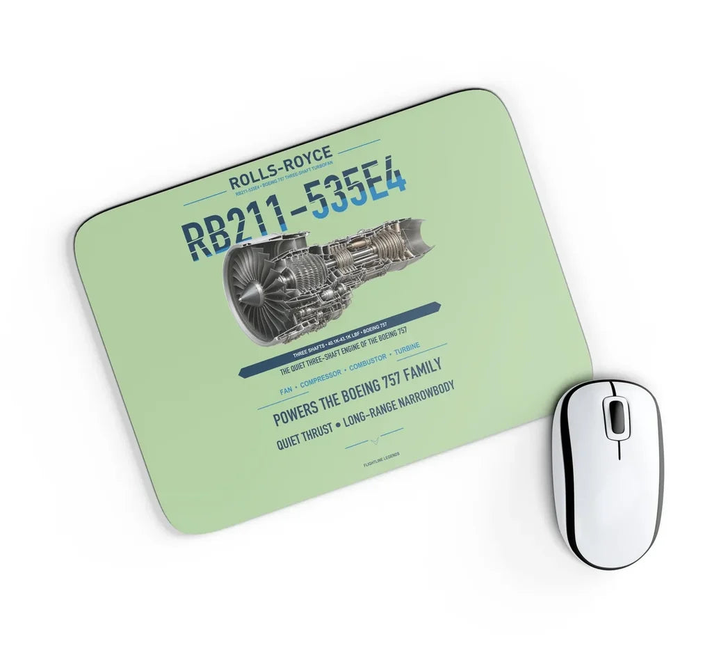 RB211-535E4 design on light green rectangle mouse pad