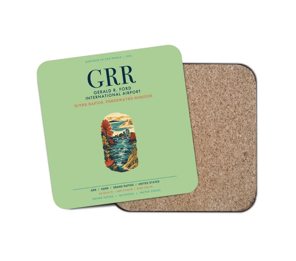 Gerald R. Ford International Airport Grand Rapids (GRR) design on light green 1 piece coaster