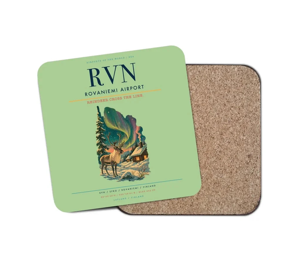 Rovaniemi Airport (RVN) design on light green 1 piece coaster