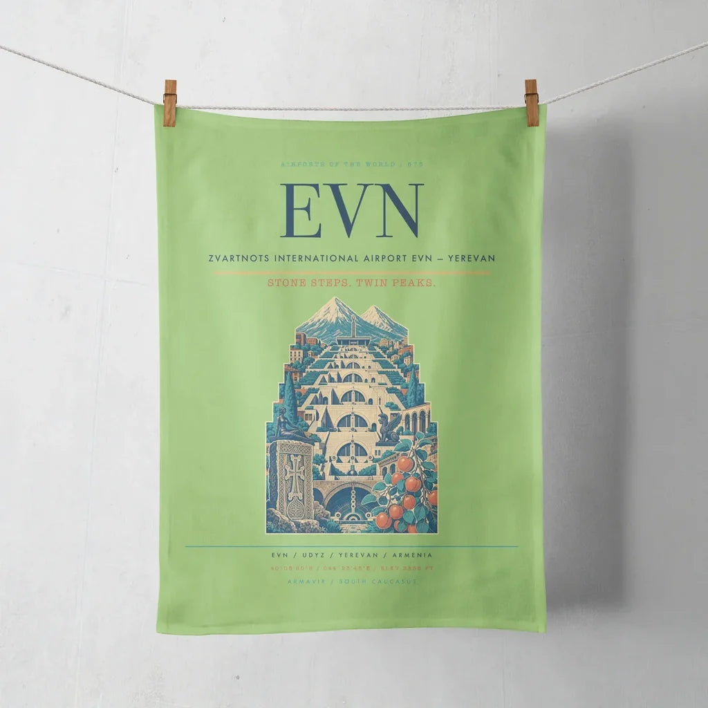 Zvartnots International Airport (EVN) design on light green towel