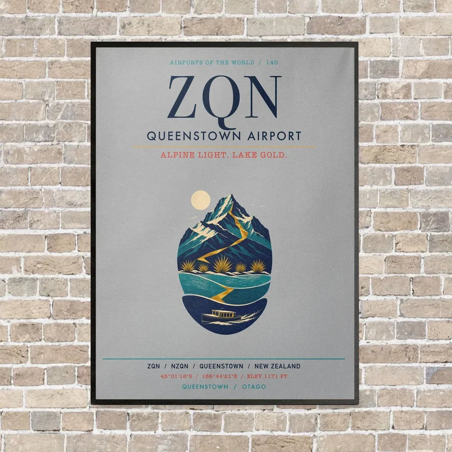 Queenstown Airport ZQN vertical canvas print - framed - light gray background