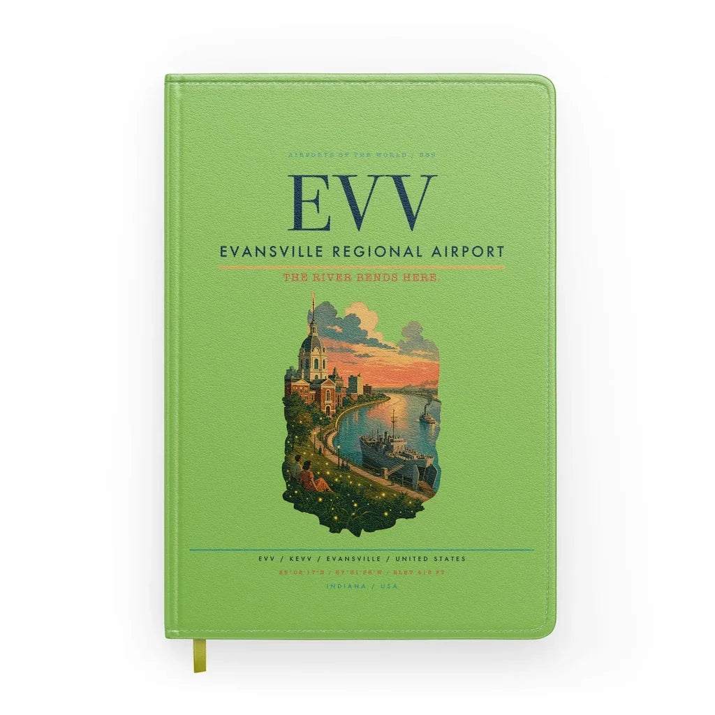 Evansville Regional Airport (EVV) design on light green notebook