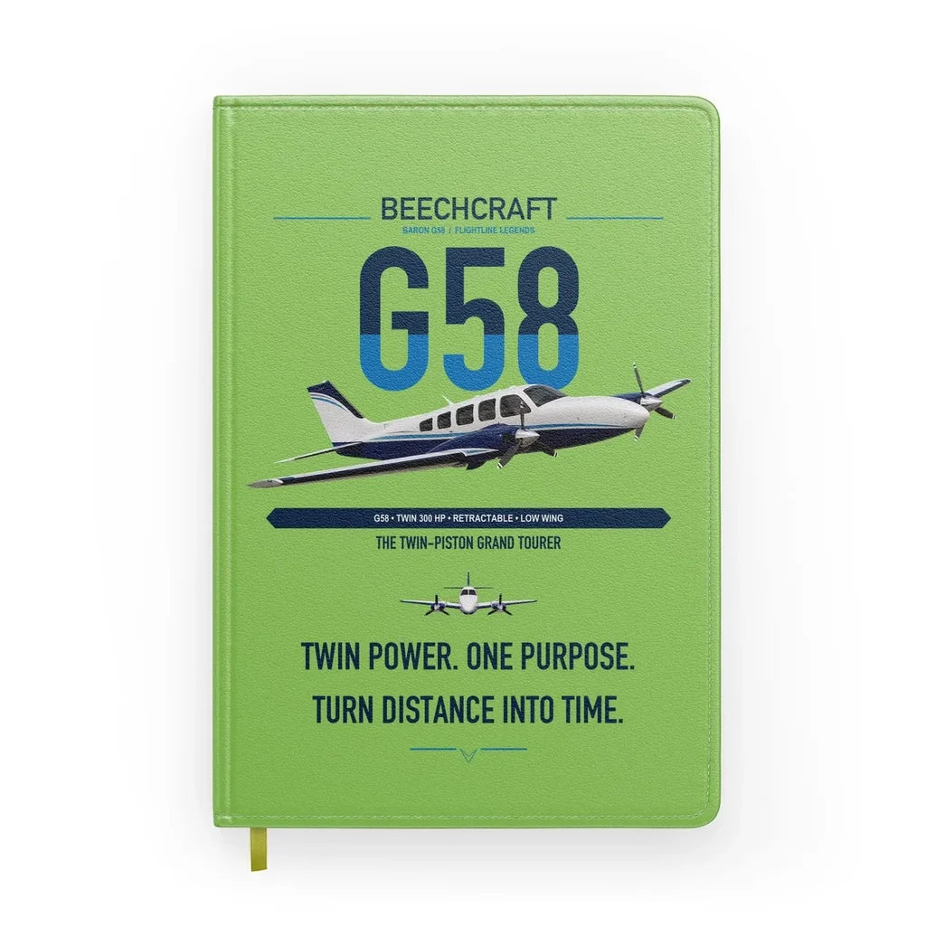 Beechcraft Baron G58 design on light green notebook